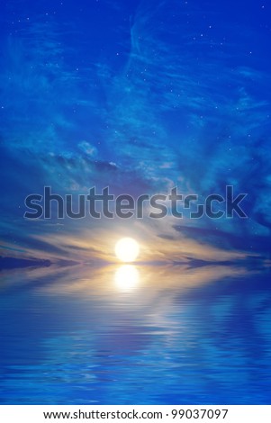 Unrealistic picture - the stars, the sea and the setting sun