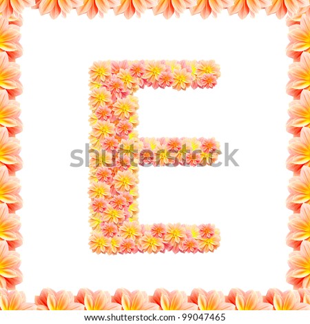 E,flower alphabet isolated on white with flame