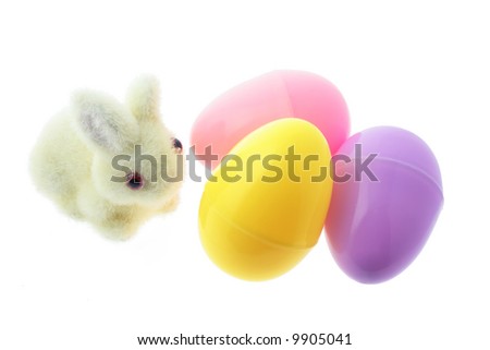 Bunny and Easter Eggs on White Background