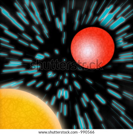Sun and a red planet - the stars show zooming movement, like you're ducking and dodging the planets.
