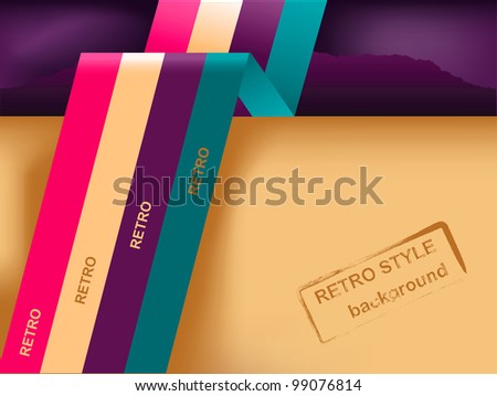Retro background design with colorful 3d lines on old paper