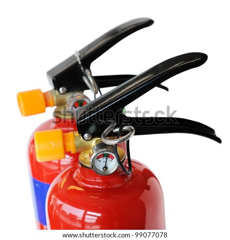 Fire extinguisher isolated on white background, selective focus.