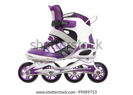 White with violet  roller skates closeup isolated on white background.