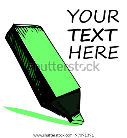Hand drawing highlighter and sample text. Sketch vector icon