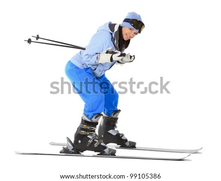woman with ski over white background
