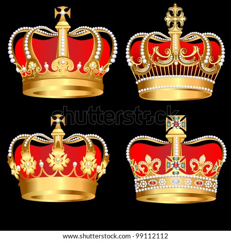 illustration set gold  crowns on black background