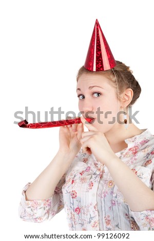 closeup image of the pretty young girl in the birthday cap
