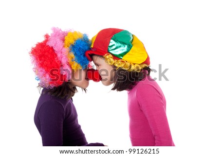 closeup image of two cute little clowns