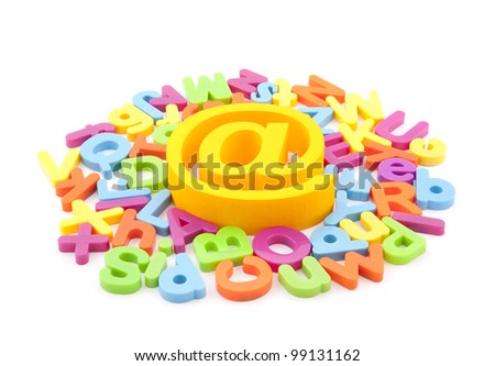 Email symbol and colorful letters on white background