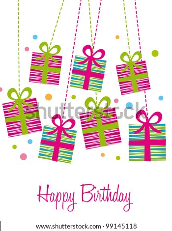 cute gifts over white background, birthday card. vector