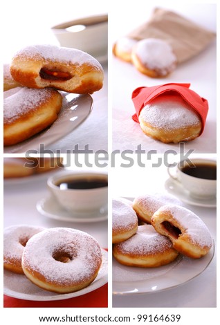 Collage of various pictures of doughnuts