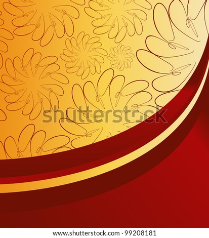 Abstract red background vector with retro stylized flowers