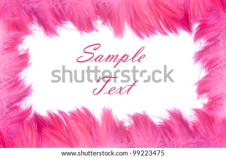 Beautiful background frame consisting of bright pink feathers isolated on white with room for your text or picture
