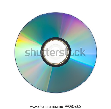 A photo of a CD or DVD-ROM isolated on white, top view Royalty-Free Stock Photo #99252680