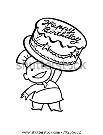 Baker With Birthday Cake - Retro Clipart Illustration