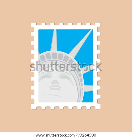 Vector illustration of a postage stamp with the Statue of Liberty