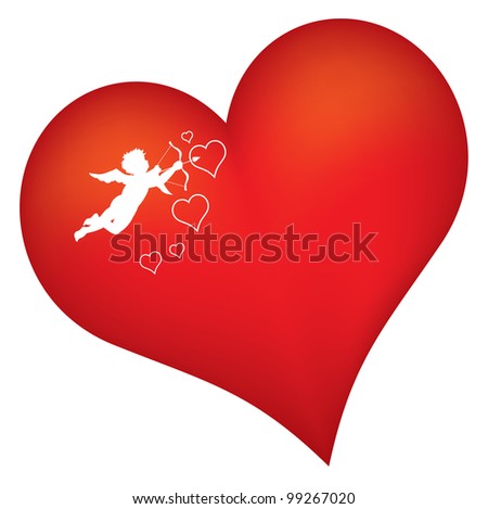 red heart with cupid silhouette
