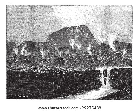 El Jorullo, a cinder cone volcano, vintage engraved illustration. Dictionary of words and things - Larive and Fleury - 1895.