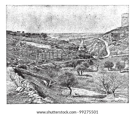 Valley of Jehoshaphat or Valley of Josaphat, vintage engraved illustration. Dictionary of words and things - Larive and Fleury - 1895.