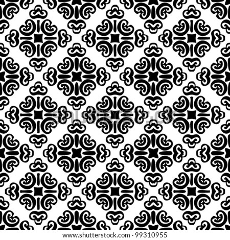 Seamless retro abstract ornamental black and white pattern background vector illustration