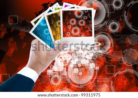 Frame in hand isolated on abstract background
