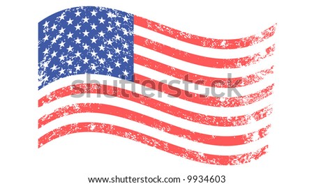 Waved flag of United States - grunge background (vector, illustration)