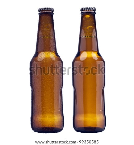 Bottle of beer. with and without water drops.
