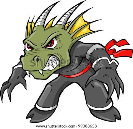 Warrior Ninja Dragon Lizard Vector Illustration