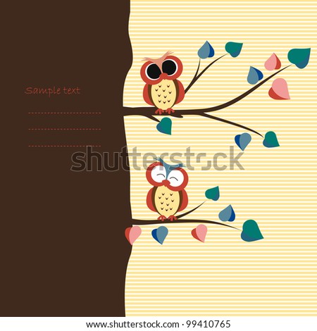 Abstract background with owls on tree branches