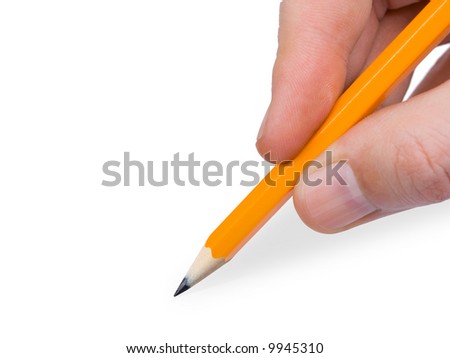 Pencil in hand, isolated on white background