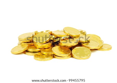 Gold coins of one euro, isolated on white