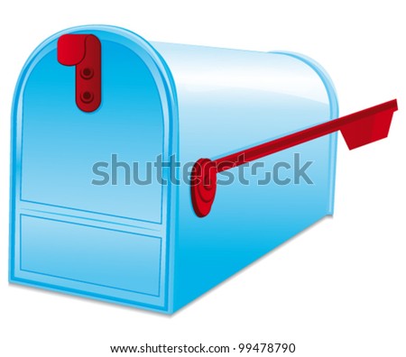 Beautiful blue metallic closed mailbox. Vector icon.