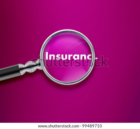 Magnifying glass with Insurance word on Pink background.