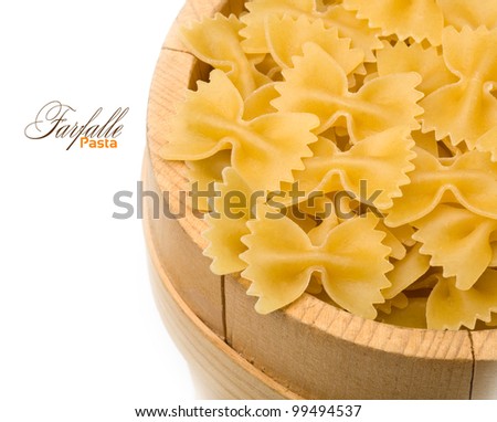 Close-up pasta in a wooden bowl with copy  space