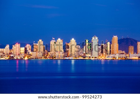 Beautiful San Diego city downtown skyline at night, California, USA