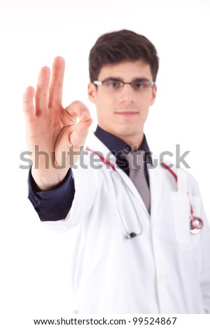 Young doctor signaling ok