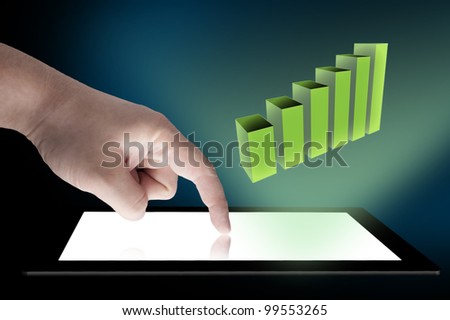 Business graph coming out from tablet PC. Concept for using table for business