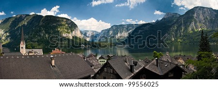 View on Hallstatt, Alps and lake in Austria