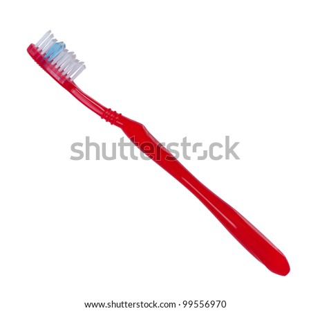 Toothbrush red color isolated on white background. Royalty-Free Stock Photo #99556970