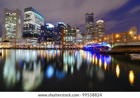 Financial District of Boston, Massachusetts viewed from harborwalk.