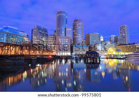 Boston, Massachusetts Financial District viewed from Boston Harbor.