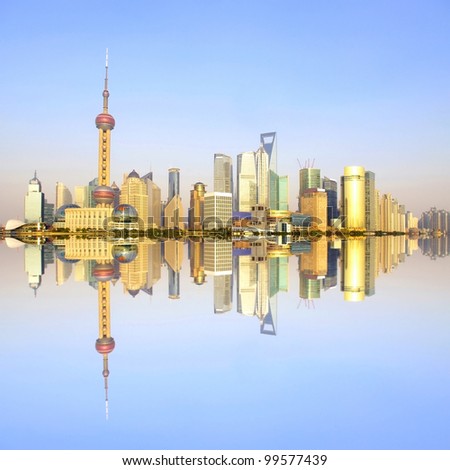Beautiful reflection of Shanghai's skyline in 2012