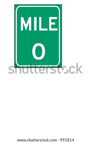 Green Single digit mileage sign isolated on a white background