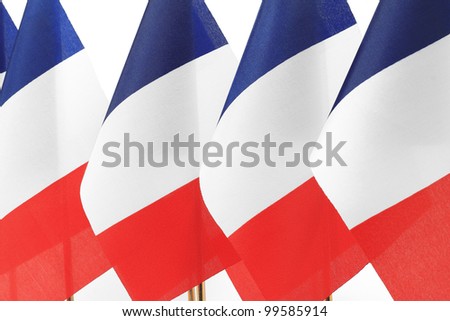 france flags queue,Isolated on the white background