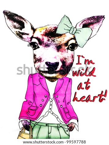 Illustration of dressed kangaroo with title I am wild at heart
