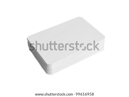 Photography of a pile of blank business cards with rounded corners isolated on white