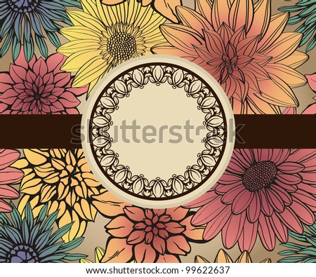 Vintage frame on seamless color floral background