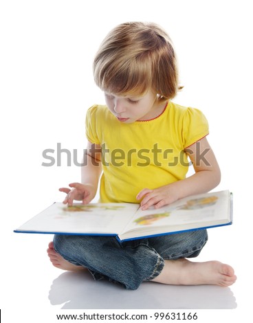 girl reading a book. isolated on white background