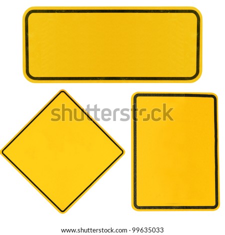 blank Yellow highway road signs isolated on white.