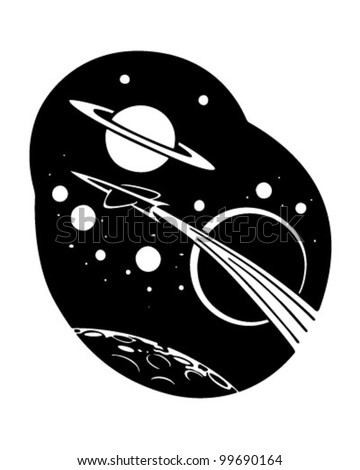 Rocketship To Space - Retro Clipart Illustration
